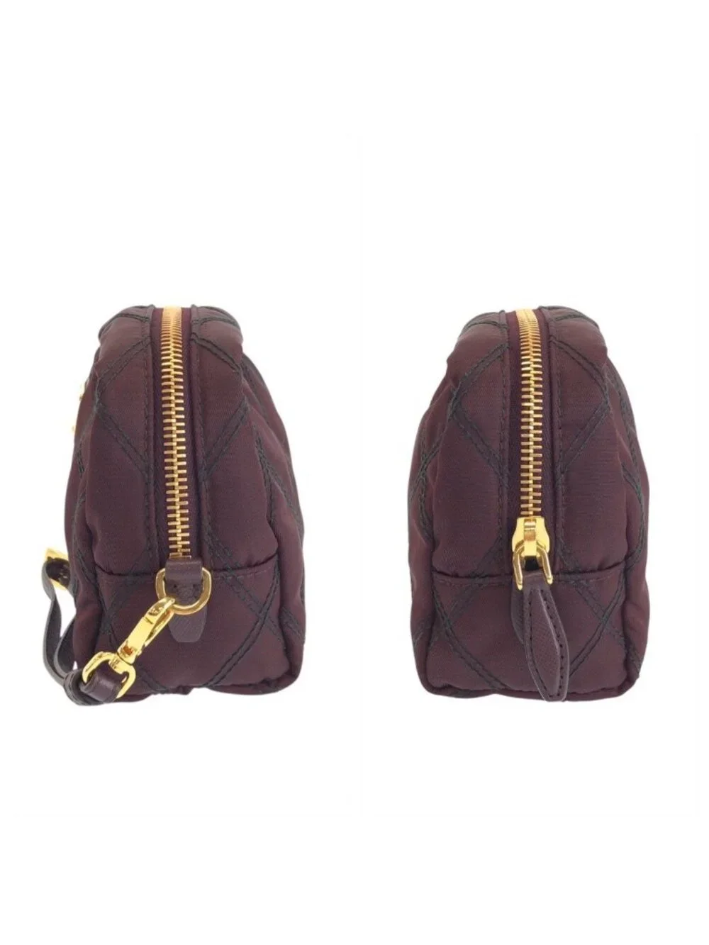 Prada Tessuto Bordeaux Nylon Leather Pouch Makeup Wristlet